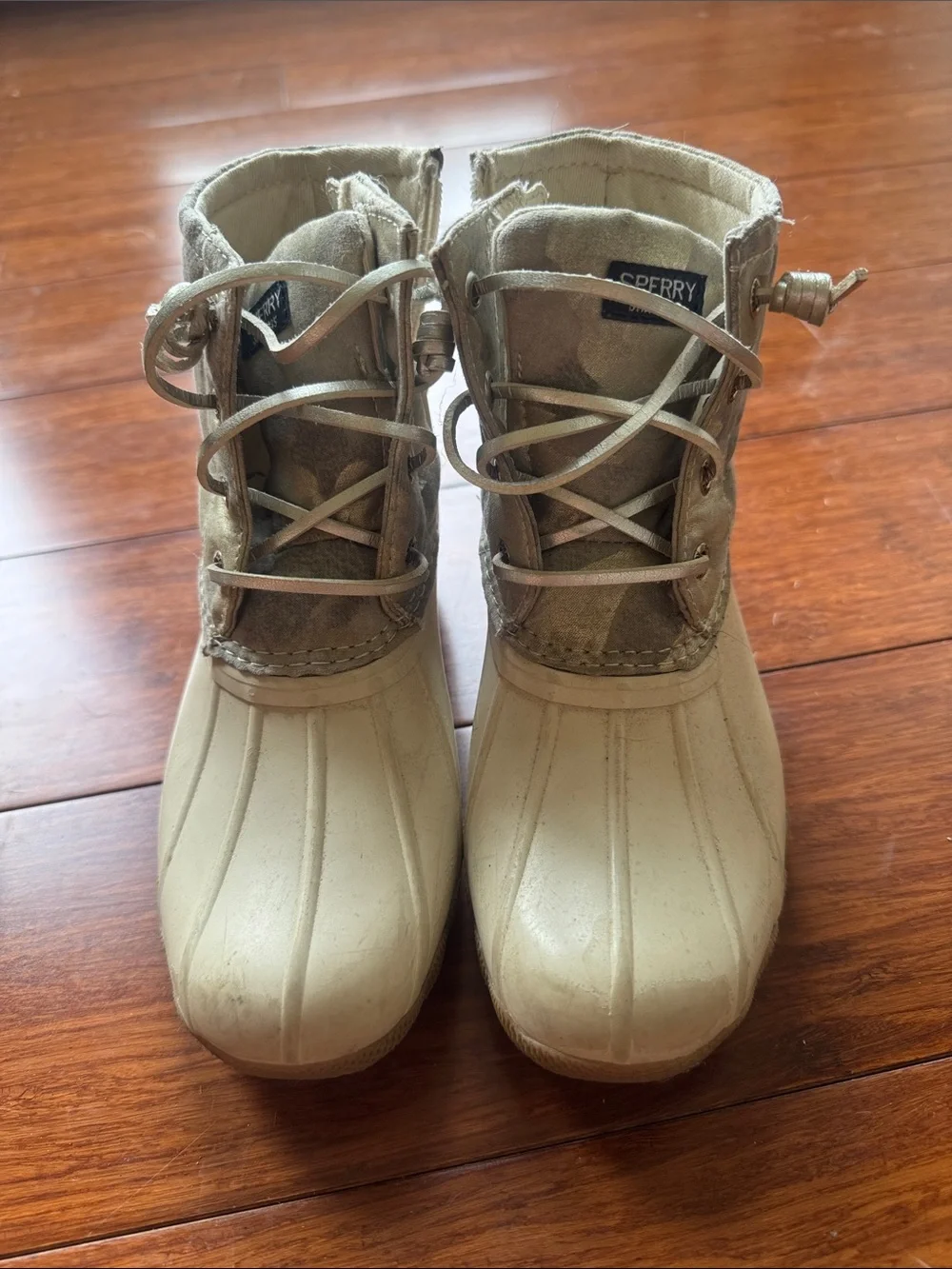 Sperry Two-Tone Beige/Tan Duck Boots with Side Zipper